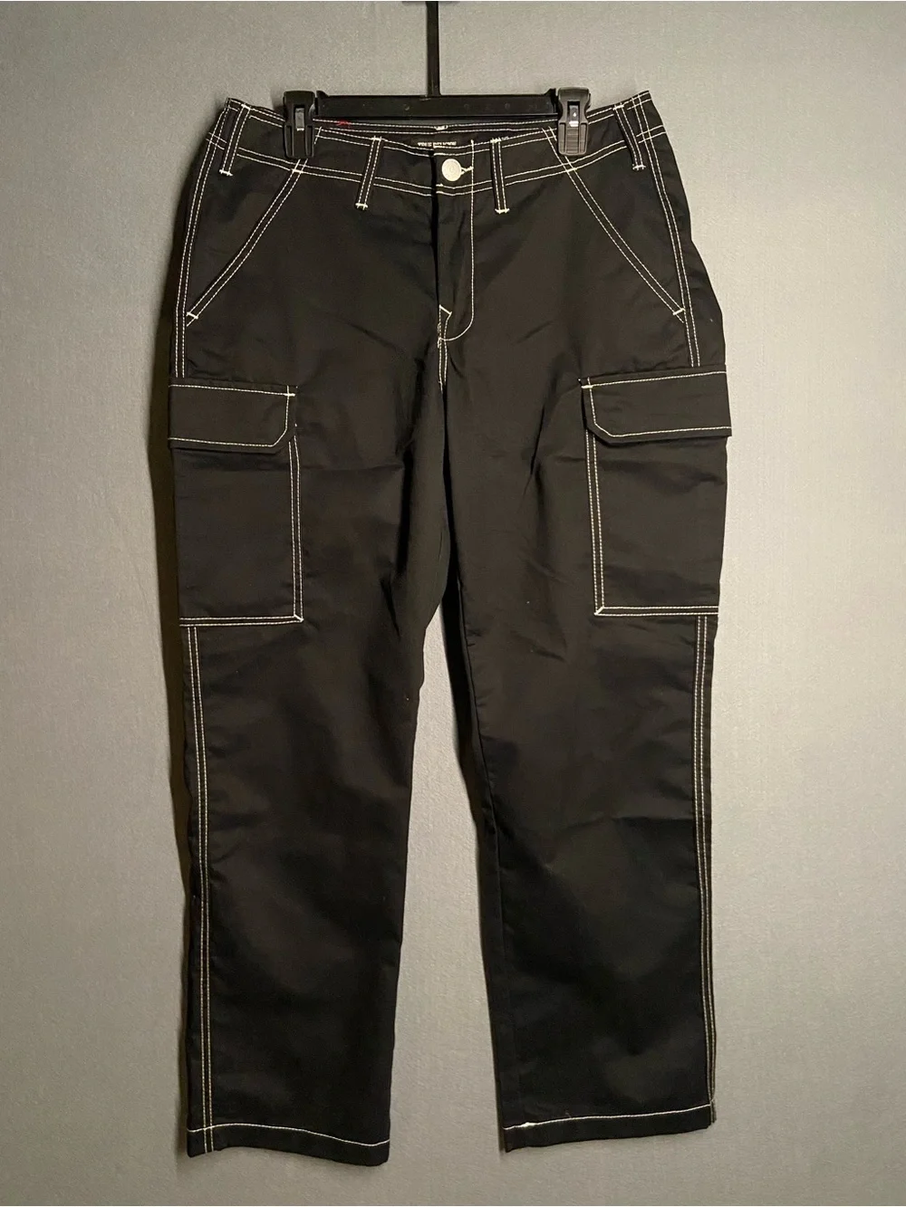 True Religion Men’s Black Cargo Pants with Contrast Stitching